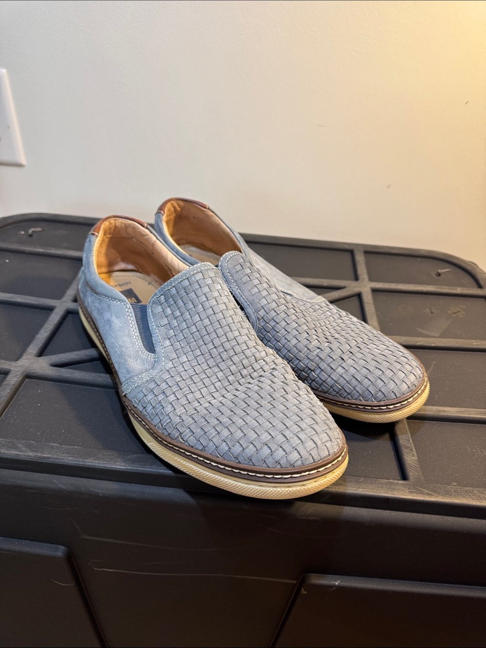 Johnston & Murphy Light Blue Woven Suede Slip-On Loafers